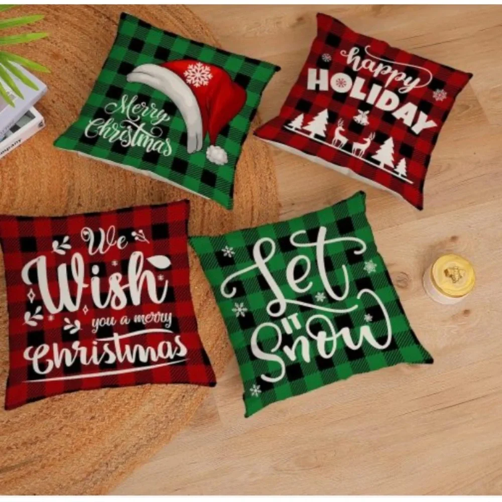 Festive Holiday Pillow Covers Set of 4 - Red and Green 20”X20”